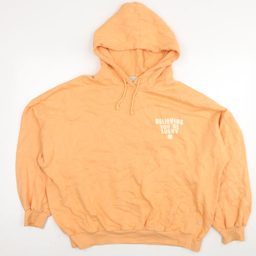 Pull&Bear Womens Orange Cotton Pullover Hoodie Size S Pullover - Believing you're lucky