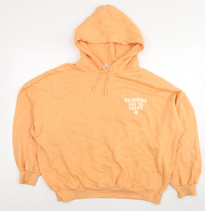 Pull&Bear Womens Orange Cotton Pullover Hoodie Size S Pullover - Believing you're lucky