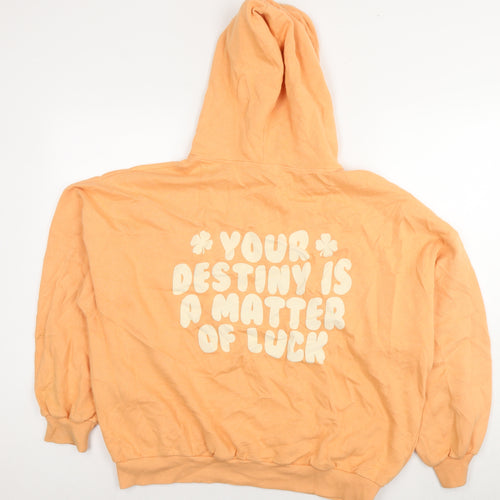 Pull&Bear Womens Orange Cotton Pullover Hoodie Size S Pullover - Believing you're lucky