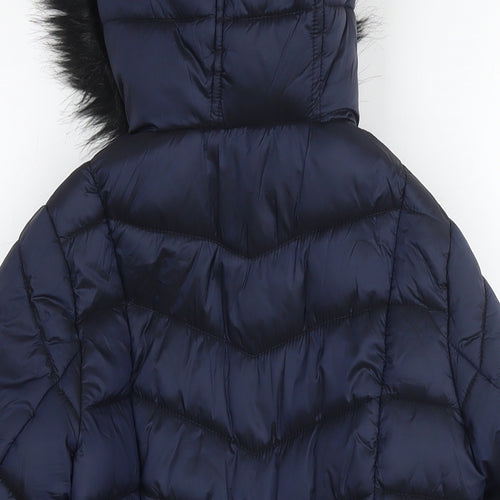 M&Co Girls Blue Parka Jacket Size 7-8 Years Zip
