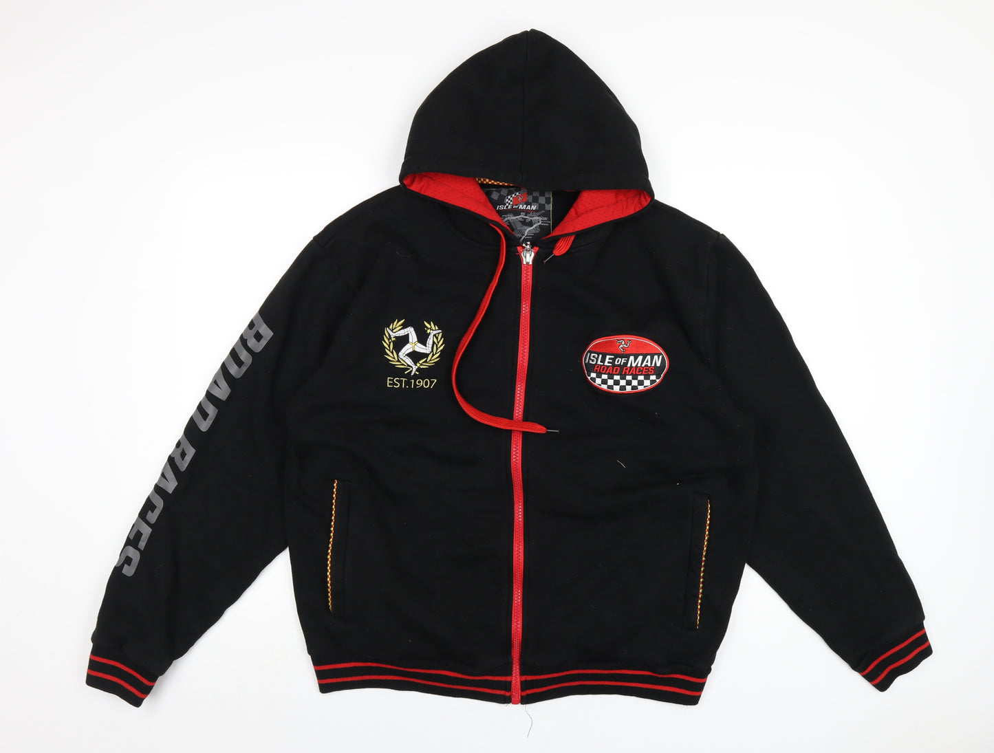 Isle of Man Road Races Mens Black Cotton Full Zip Hoodie Size XL