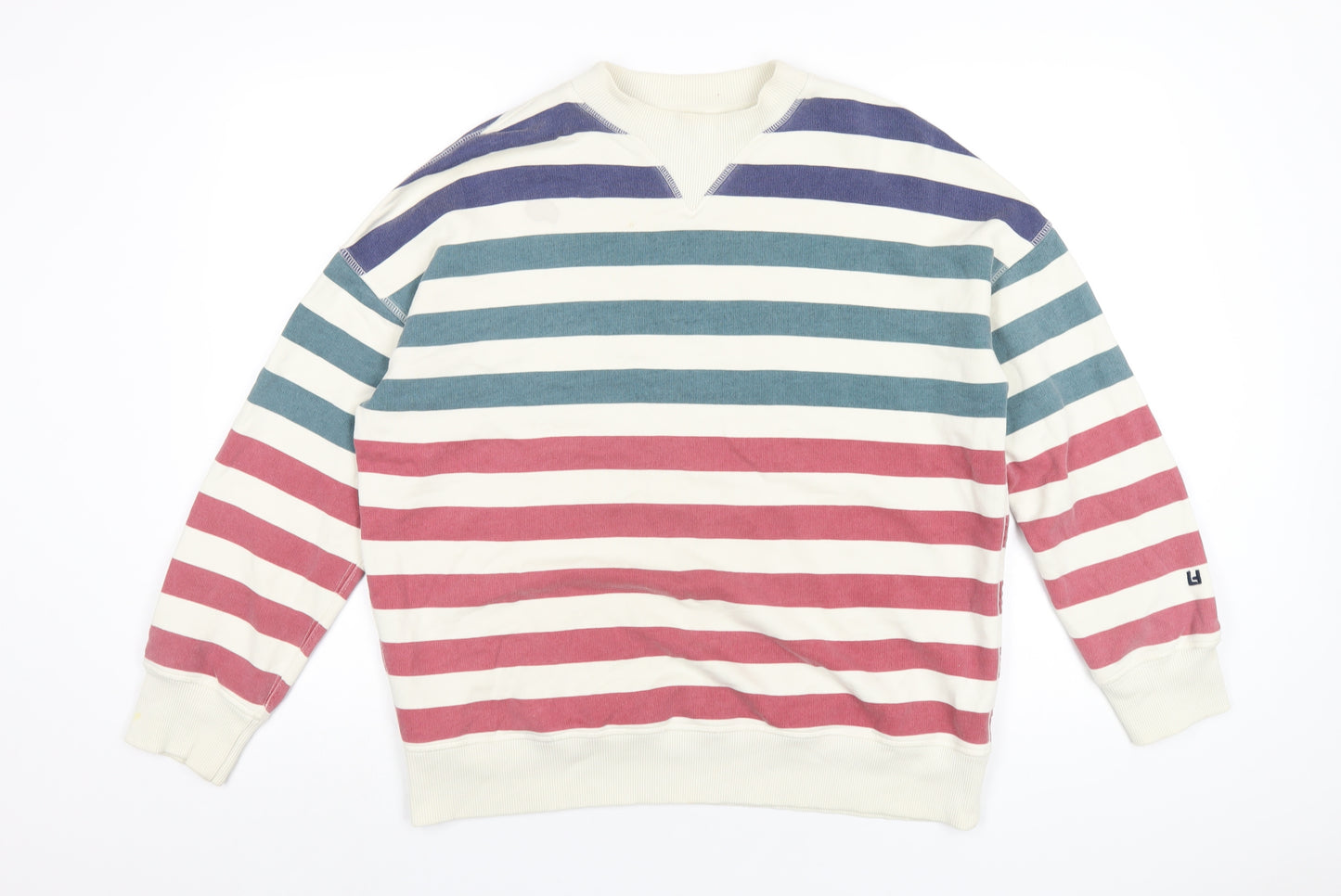 LEON & HARPER Womens Multicoloured Striped Cotton Pullover Sweatshirt Size XS Pullover