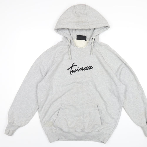 Twinzz Mens Grey Cotton Pullover Hoodie Size L