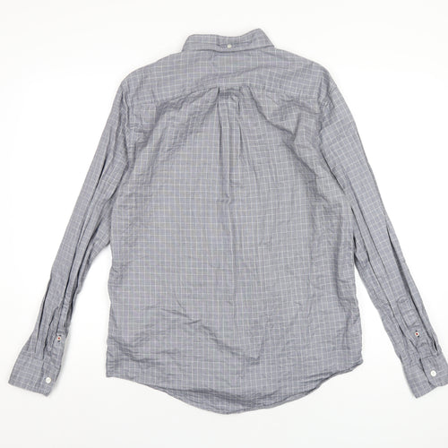 Tommy Hilfiger Mens Grey Check Cotton Dress Shirt Size M Collared Button