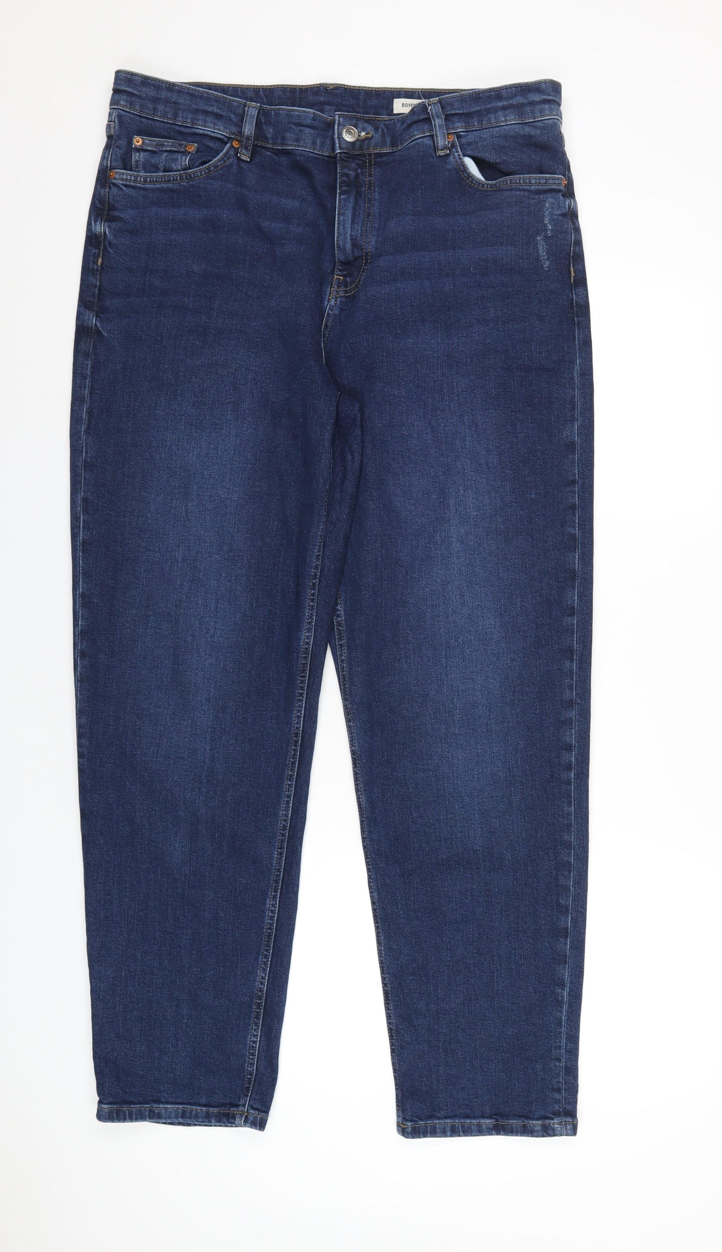 Marks and Spencer Womens Blue Cotton Boyfriend Jeans Size 16 L33 in Regular Zip