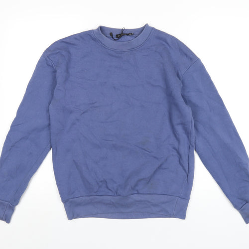 Boohoo Womens Blue Cotton Pullover Sweatshirt Size 8 Pullover