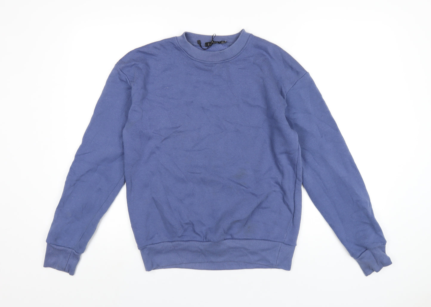Boohoo Womens Blue Cotton Pullover Sweatshirt Size 8 Pullover