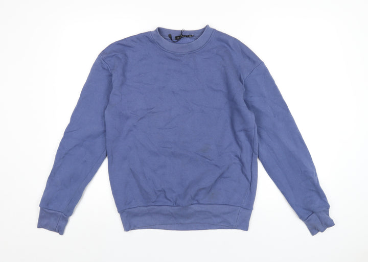 Boohoo Womens Blue Cotton Pullover Sweatshirt Size 8 Pullover