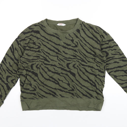 John Lewis Womens Green Animal Print Cotton Pullover Sweatshirt Size S Pullover