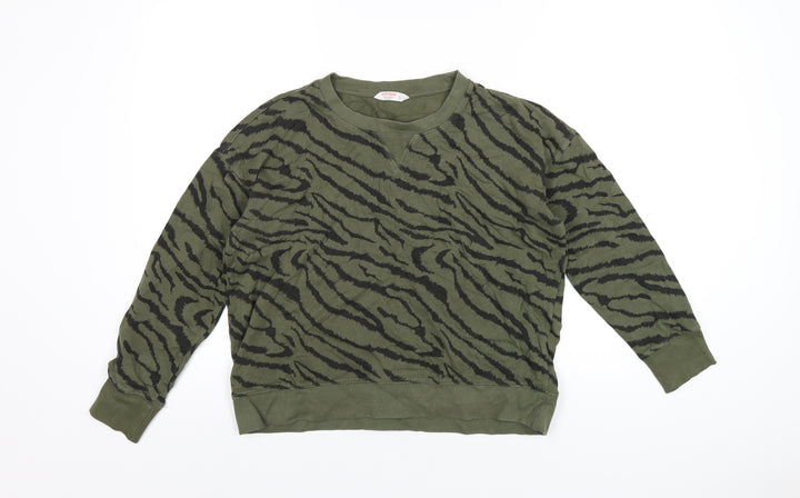 John Lewis Womens Green Animal Print Cotton Pullover Sweatshirt Size S Pullover
