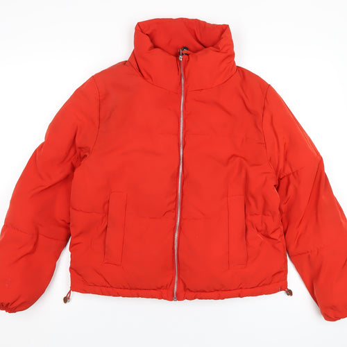 H&M Womens Orange Puffer Jacket Coat Size 10 Zip