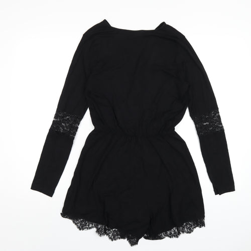 Topshop Womens Black Viscose Playsuit One-Piece Size 10 Pullover - Lace Trim