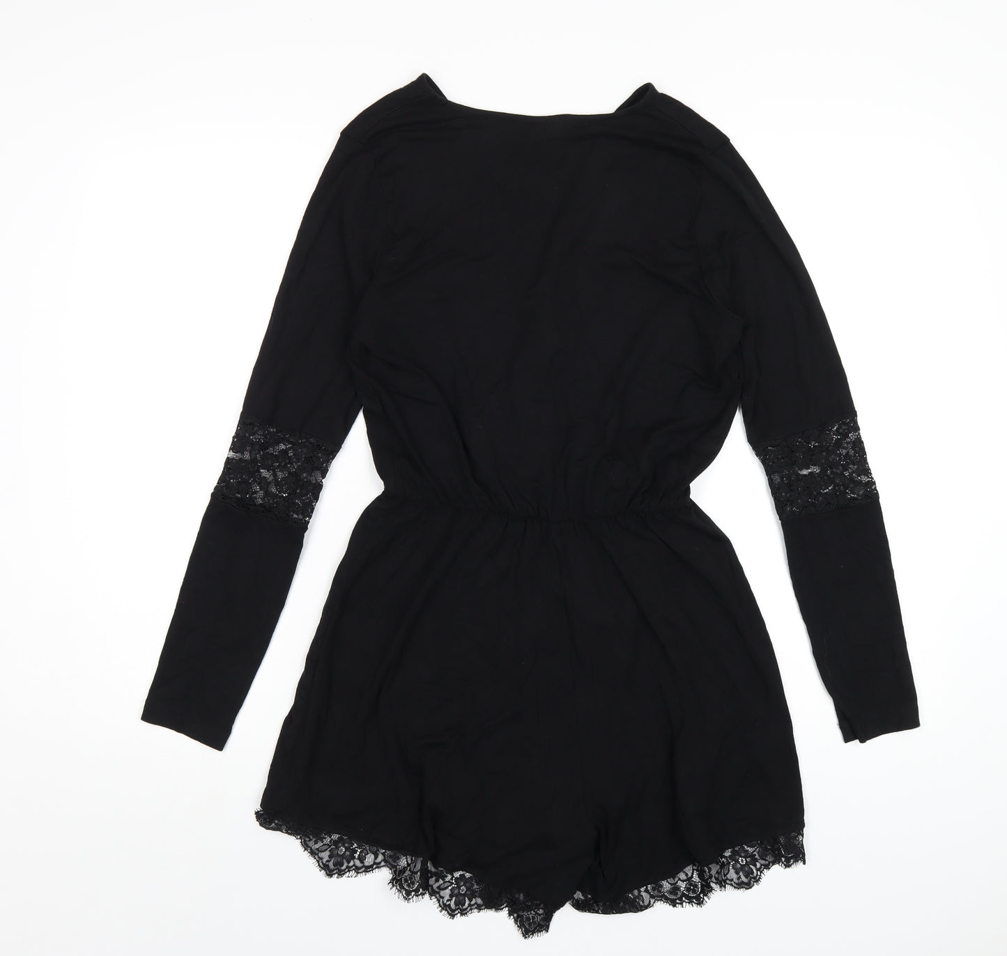 Topshop Womens Black Viscose Playsuit One-Piece Size 10 Pullover - Lace Trim