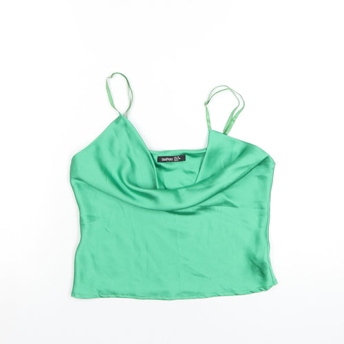 Boohoo Womens Green Polyester Camisole T-Shirt Size 10 Cowl Neck