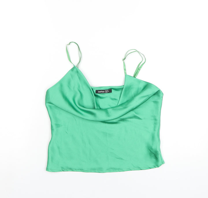 Boohoo Womens Green Polyester Camisole T-Shirt Size 10 Cowl Neck