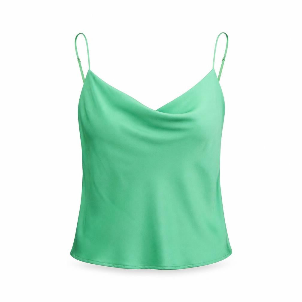 Boohoo Womens Green Polyester Camisole T-Shirt Size 10 Cowl Neck