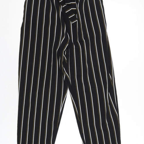 Pull&Bear Womens Black Striped Polyester Trousers Size L L26 in Regular - Paperbag Waist