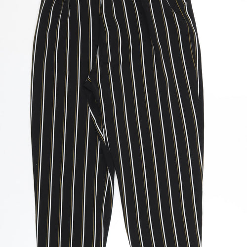 Pull&Bear Womens Black Striped Polyester Trousers Size L L26 in Regular - Paperbag Waist