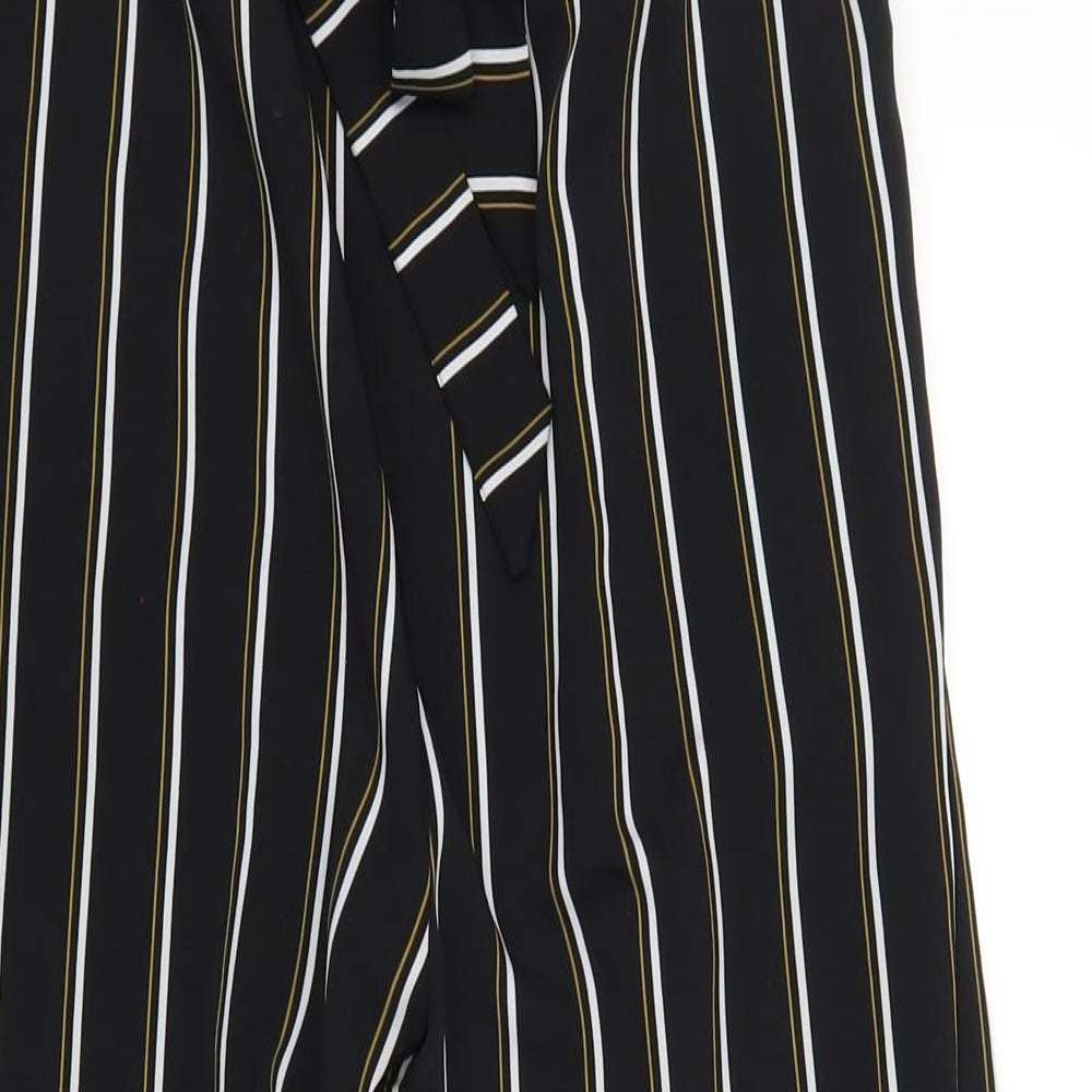 Pull&Bear Womens Black Striped Polyester Trousers Size L L26 in Regular - Paperbag Waist