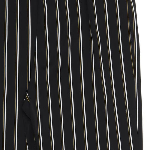 Pull&Bear Womens Black Striped Polyester Trousers Size L L26 in Regular - Paperbag Waist