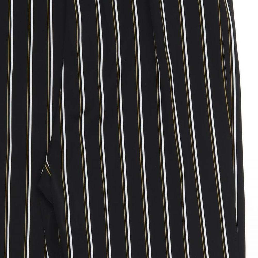 Pull&Bear Womens Black Striped Polyester Trousers Size L L26 in Regular - Paperbag Waist