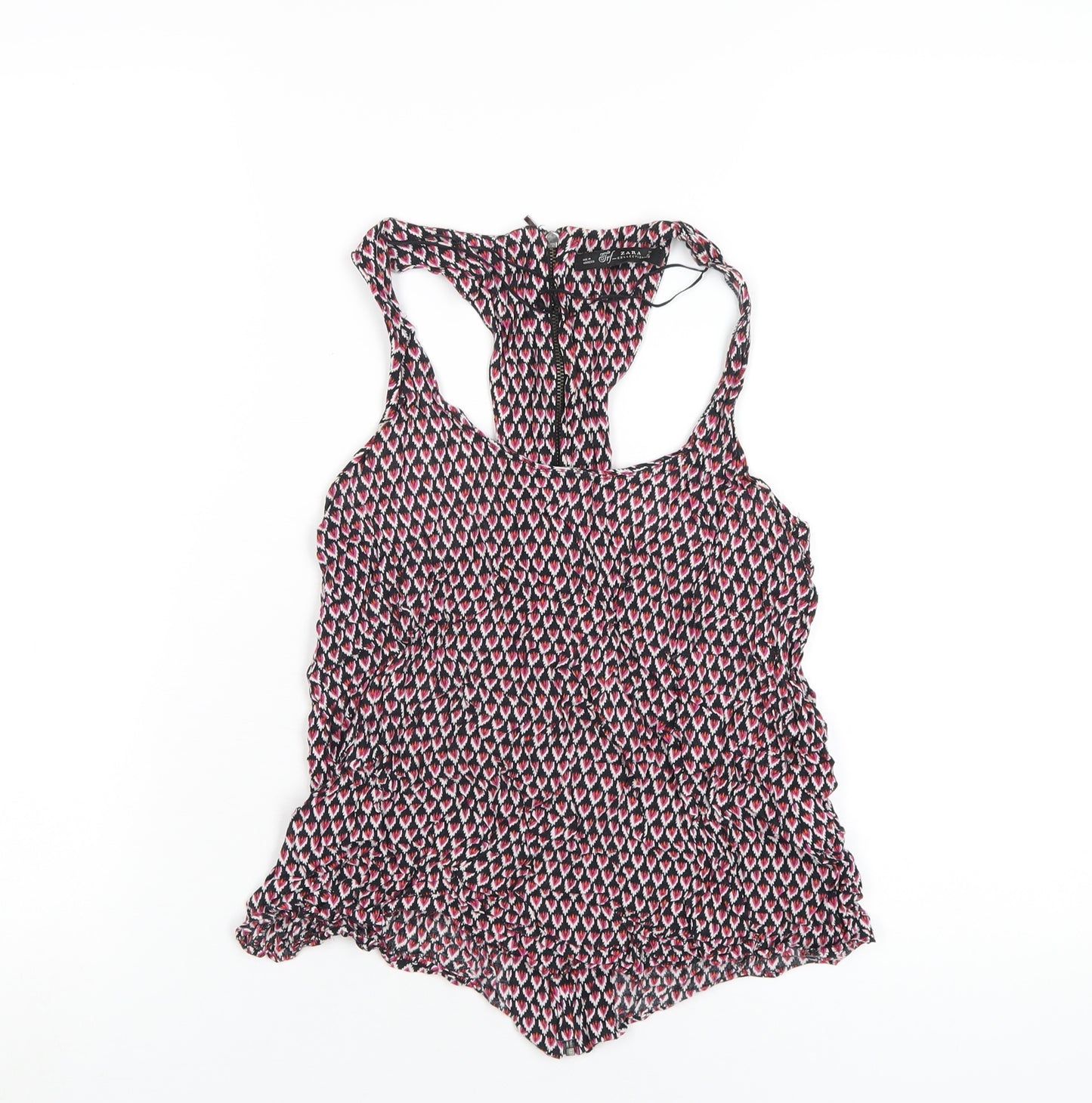 Zara Womens Multicoloured Geometric Viscose Basic Tank Size S Scoop Neck