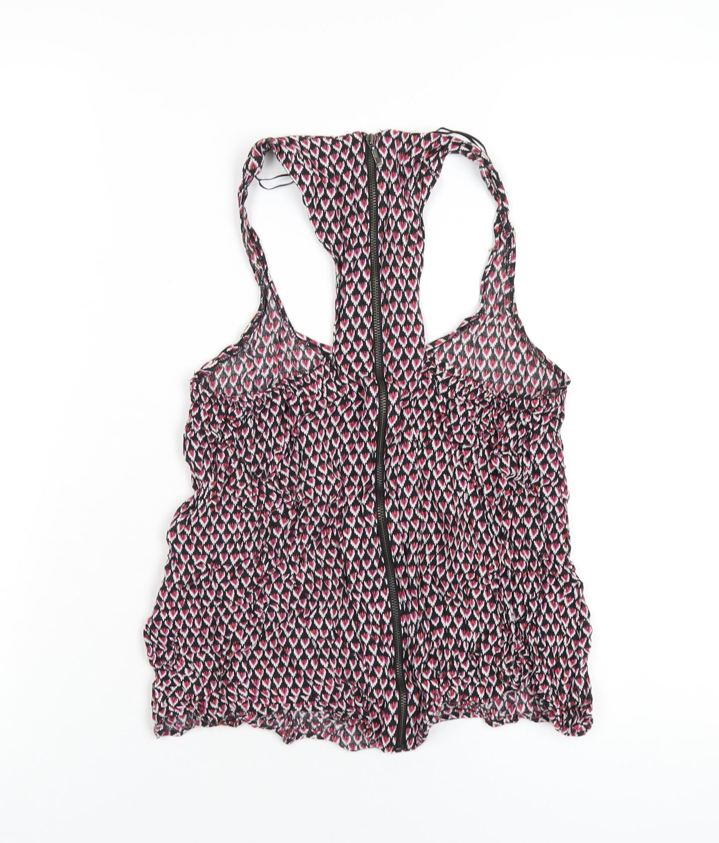 Zara Womens Multicoloured Geometric Viscose Basic Tank Size S Scoop Neck