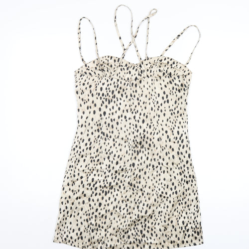 Zara Womens Beige Animal Print Polyester A-Line Size M Sweetheart Zip