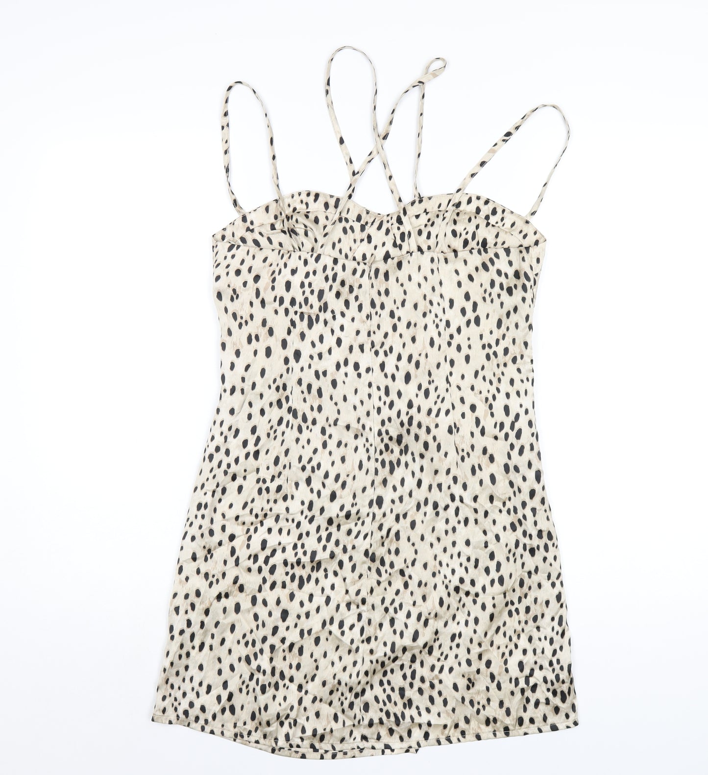 Zara Womens Beige Animal Print Polyester A-Line Size M Sweetheart Zip