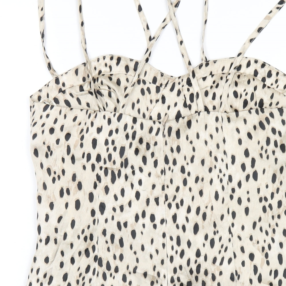 Zara Womens Beige Animal Print Polyester A-Line Size M Sweetheart Zip