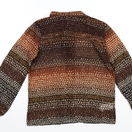 Mango Womens Brown Geometric Polyester Basic Blouse Size S Round Neck