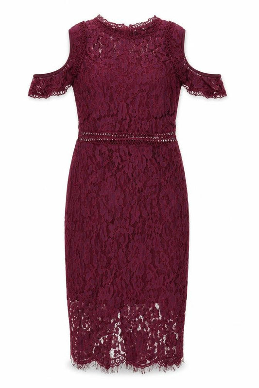 Front view of AX Paris women’s red polyester bodycon, size UK 10, round neck zip