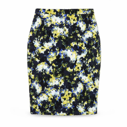 Front view of Warehouse women’s multicoloured polyester straight & pencil skirt, size UK 12, zip
