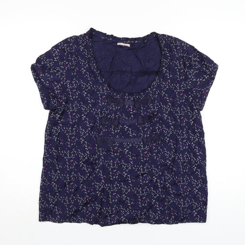 River Island Womens Blue Geometric Viscose Basic T-Shirt Size 16 Scoop Neck