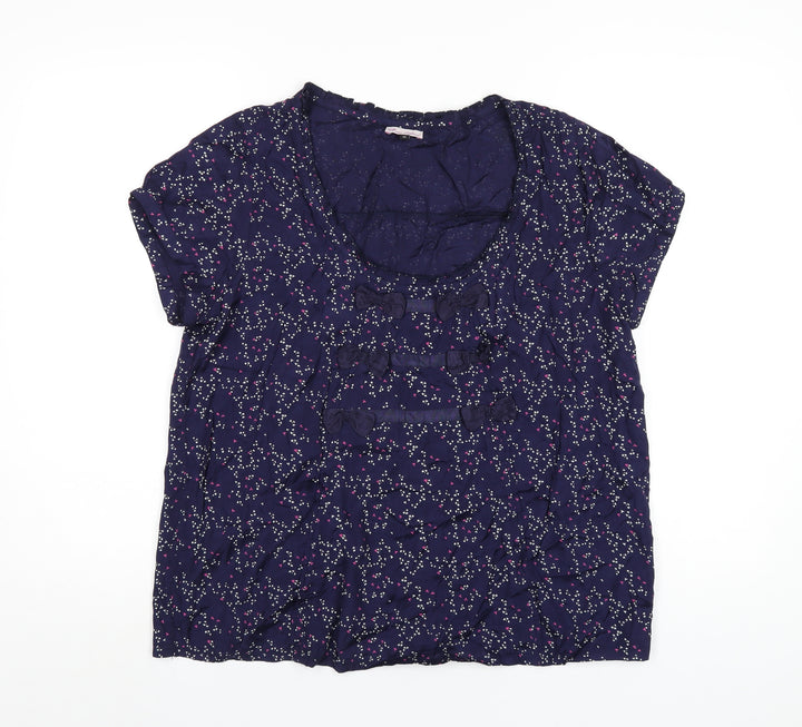 River Island Womens Blue Geometric Viscose Basic T-Shirt Size 16 Scoop Neck