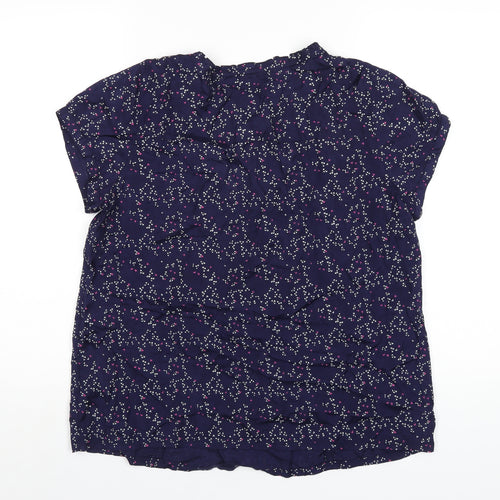 River Island Womens Blue Geometric Viscose Basic T-Shirt Size 16 Scoop Neck