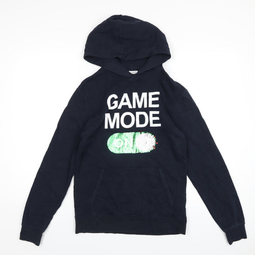 H&M Boys Blue Cotton Pullover Hoodie Size 12-13 Years Pullover - Reversible Sequins