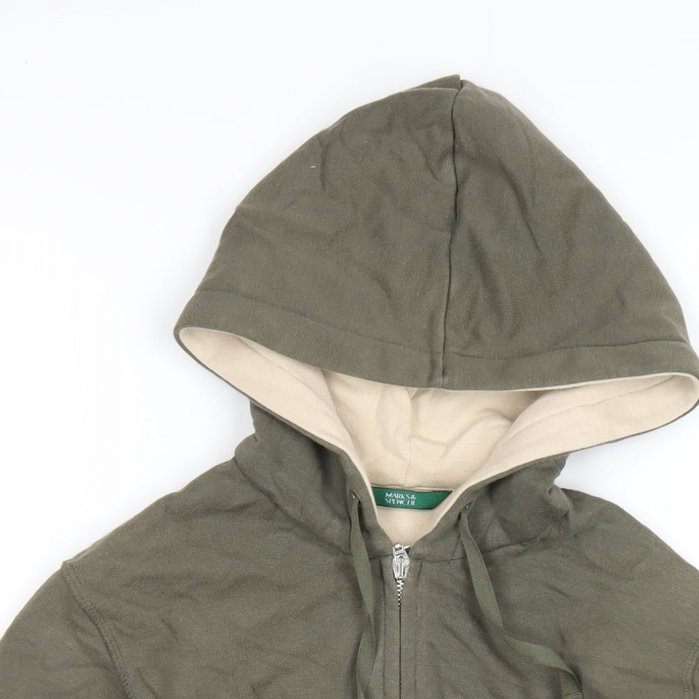 Marks and Spencer Womens Green Cotton Full Zip Hoodie Size 8 Zip