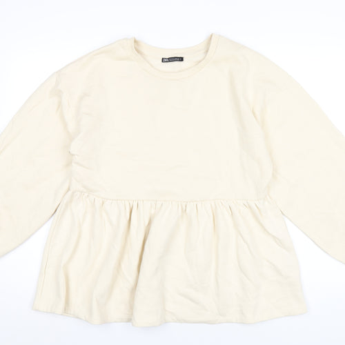 Zara Womens Ivory Cotton Pullover Sweatshirt Size M Pullover