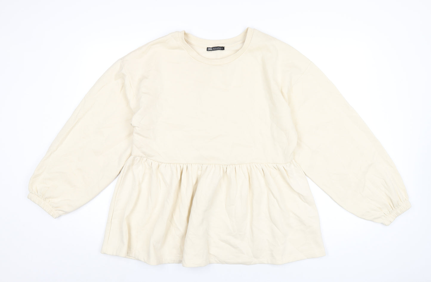 Zara Womens Ivory Cotton Pullover Sweatshirt Size M Pullover