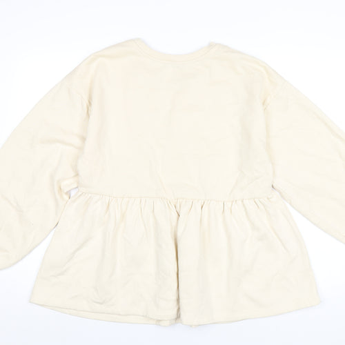 Zara Womens Ivory Cotton Pullover Sweatshirt Size M Pullover
