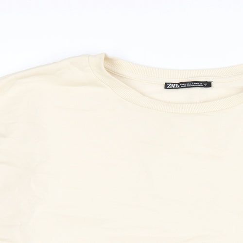 Zara Womens Ivory Cotton Pullover Sweatshirt Size M Pullover