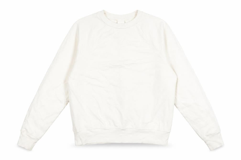 Front view of H&M women’s white polyester pullover sweatshirt, size S, pullover