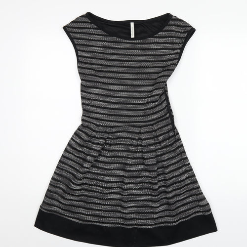 Stradivarius Womens Black Polyester A-Line Size S Round Neck Zip