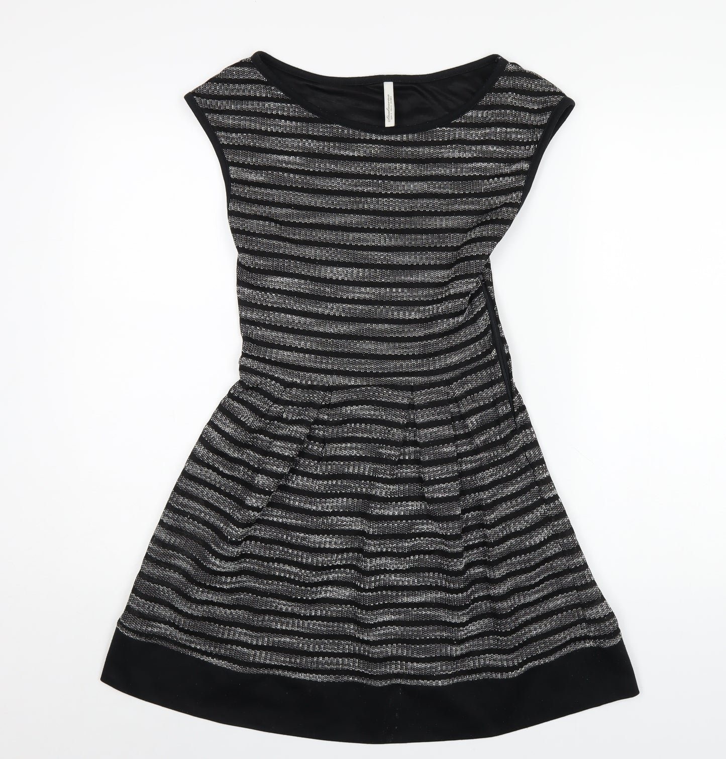 Stradivarius Womens Black Polyester A-Line Size S Round Neck Zip