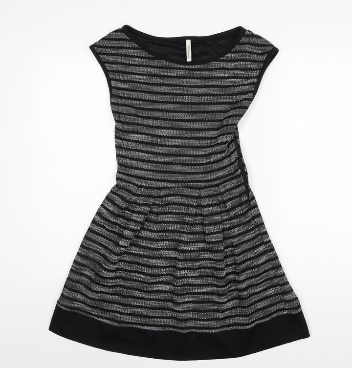 Stradivarius Womens Black Polyester A-Line Size S Round Neck Zip