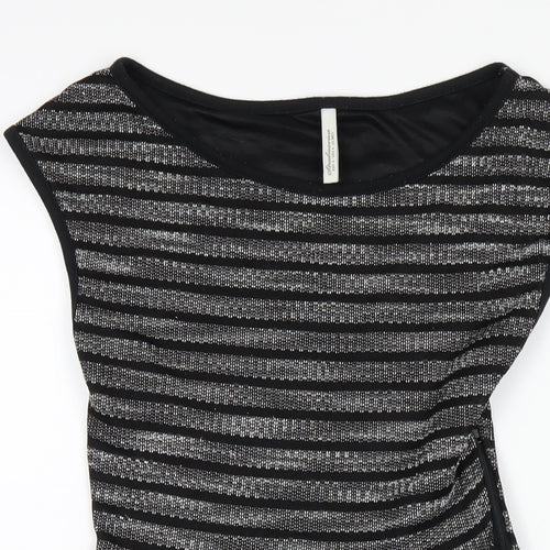 Stradivarius Womens Black Polyester A-Line Size S Round Neck Zip
