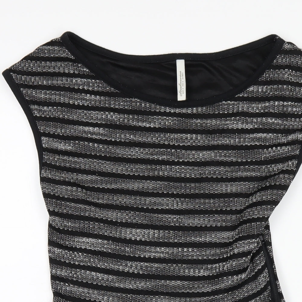 Stradivarius Womens Black Polyester A-Line Size S Round Neck Zip