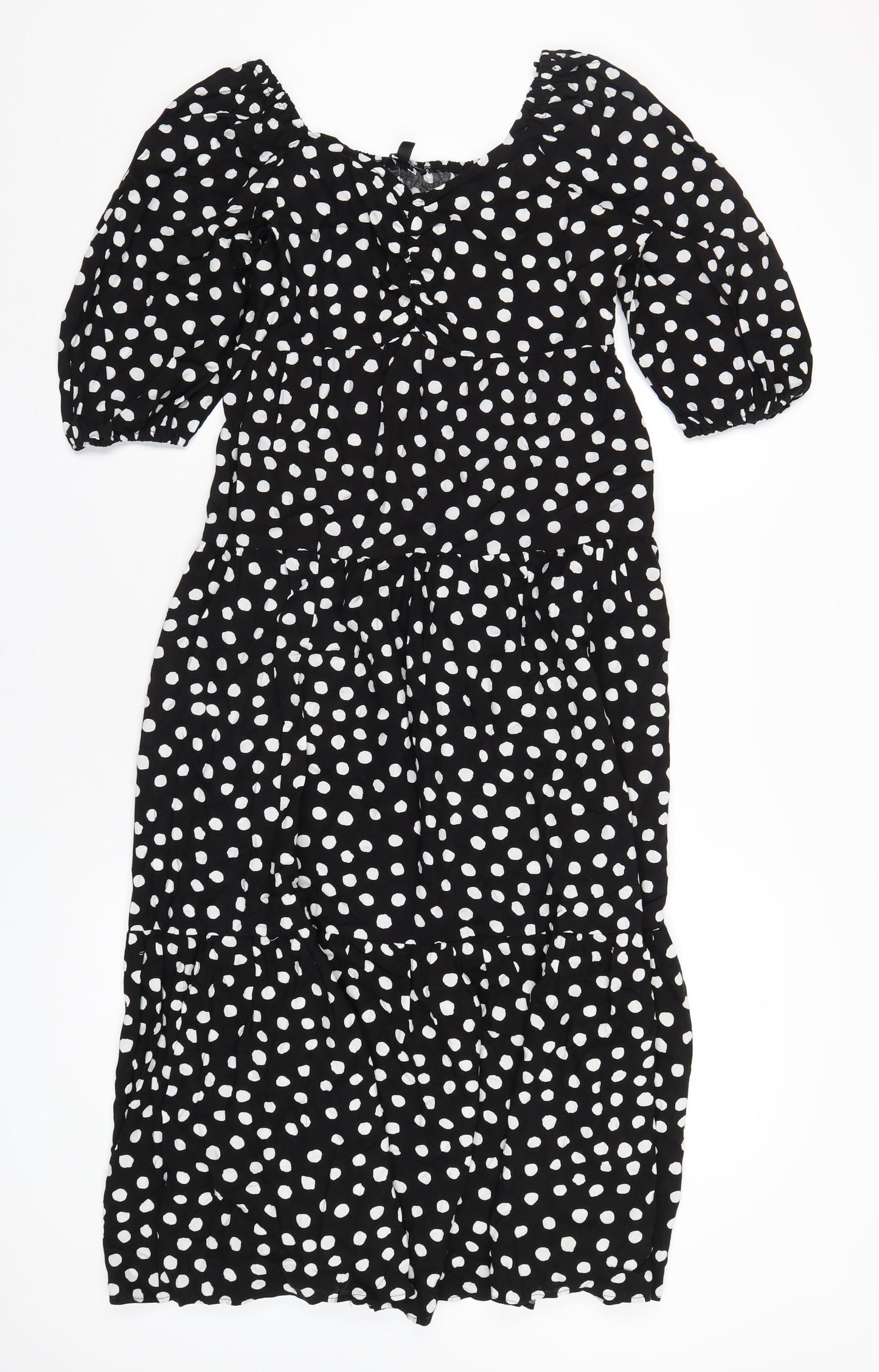 Roman Womens Black Polka Dot Viscose A-Line Size 10 Scoop Neck Pullover