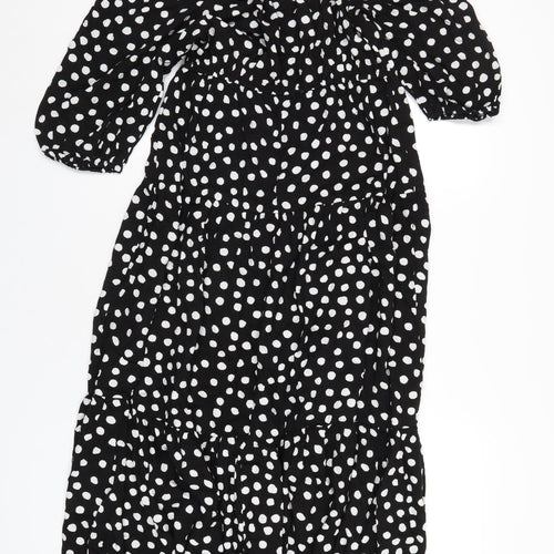 Roman Womens Black Polka Dot Viscose A-Line Size 10 Scoop Neck Pullover